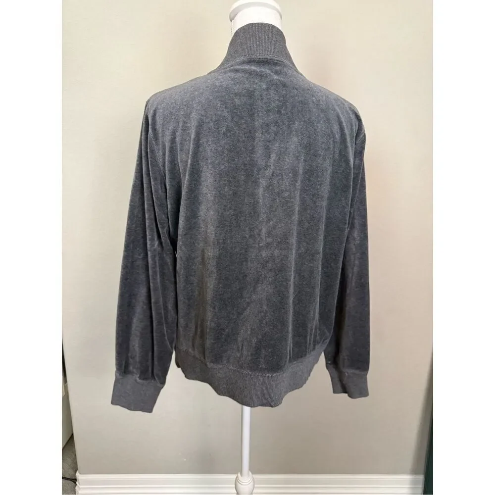 Michael Kors Velour Zip Up Track Jacket Rhinestone XL  navy gray